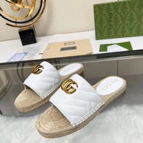 GUCCI GG MARMONT GREAT WHITE ESPADRILLE SANDAL WOMEN 39 (9 US) – RETAIL $590.00+ - Picture 1 of 7